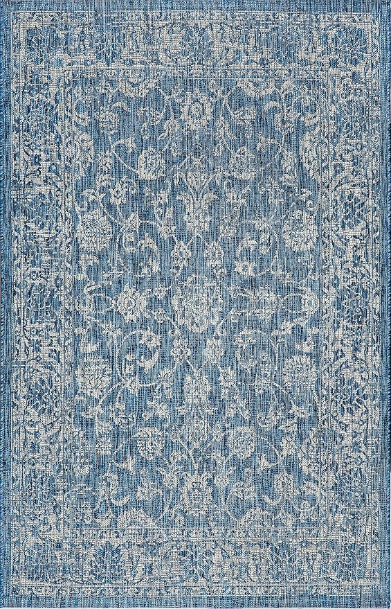 JONATHAN Y Weave Floral Indoor Outdoor Area Rug 8X10 Navy/Gray, Tela Bohemian Textured for Backyard, Patio, Porch, Easy-Cleaning, High Traffic, Pet-Friendly, Non-Shedding (SMB100B-8)