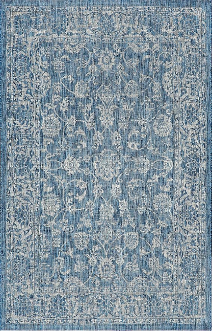 JONATHAN Y Weave Floral Indoor Outdoor Area Rug 8X10 Navy/Gray, Tela Bohemian Textured for Backyard, Patio, Porch, Easy-Cleaning, High Traffic, Pet-Friendly, Non-Shedding (SMB100B-8)