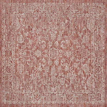 JONATHAN Y Weave Floral Indoor Outdoor Square Area Rug 6X6 Red/Taupe, Tela Bohemian Textured for Backyard, Patio, Porch, Easy-Cleaning, High Traffic, Pet-Friendly, Non-Shedding (SMB100A-6SQ)